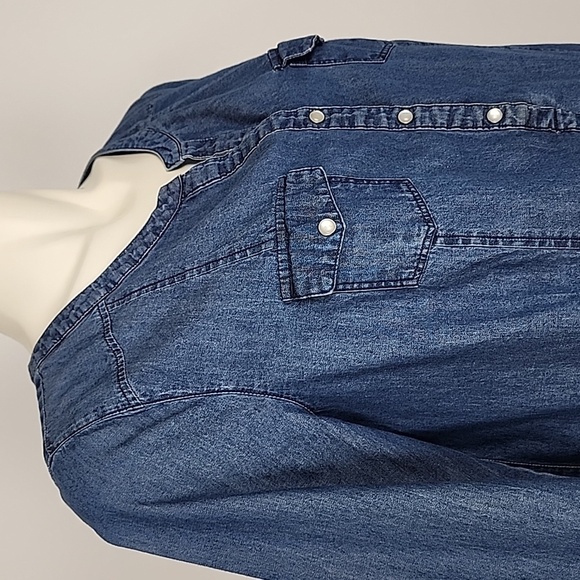 Jessica Women's Dark Denim Cotton Top 3/4 Sleeves 1/2 Button Up Size S - Picture 4 of 13